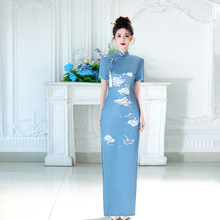 改良旗袍工作服养生足浴国风长款短袖春款走秀舞台