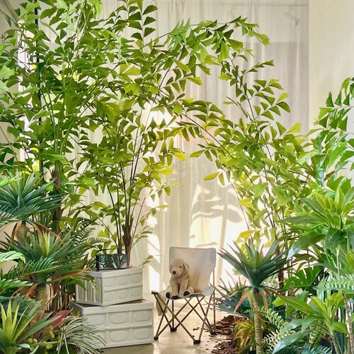High-Fidelity Camping-Style Tree with Fish-tail and Candelabra Palm—Lifelike Artificial Greenery for Indoor Floor Displays and Landscape Design