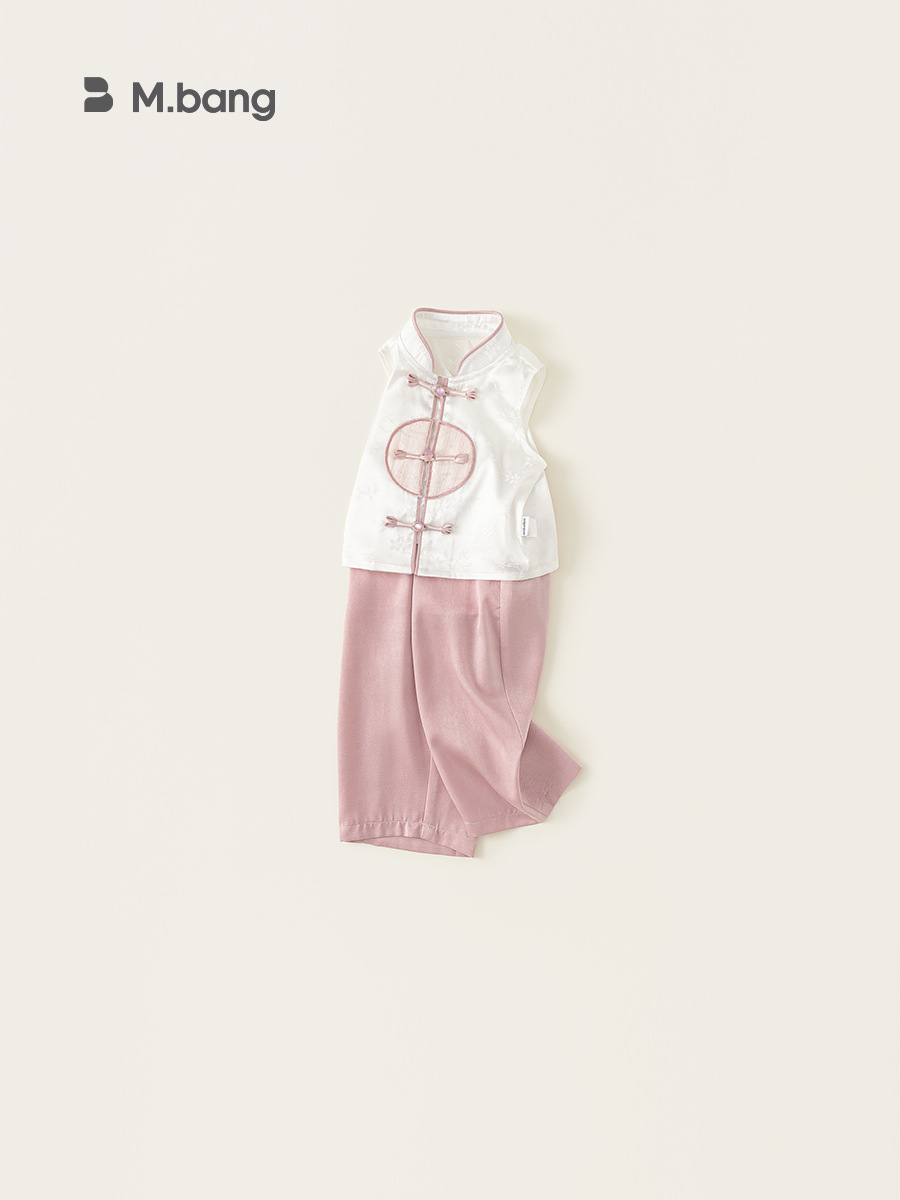 Youbao ropa para niños traje de verano para niñas nuevo estilo chino sin mangas top femenino pantalones casuales de color sólido traje de dos piezas
