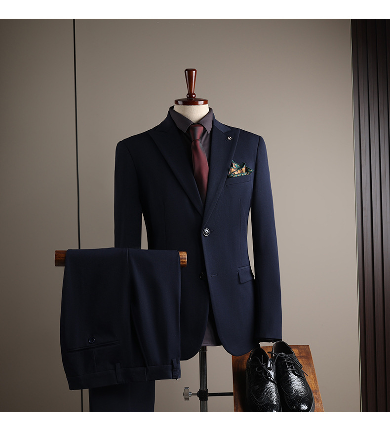 Men’s Three Piece Slim Fit Suit Solid Colour Business Formal Suit_voghion.com