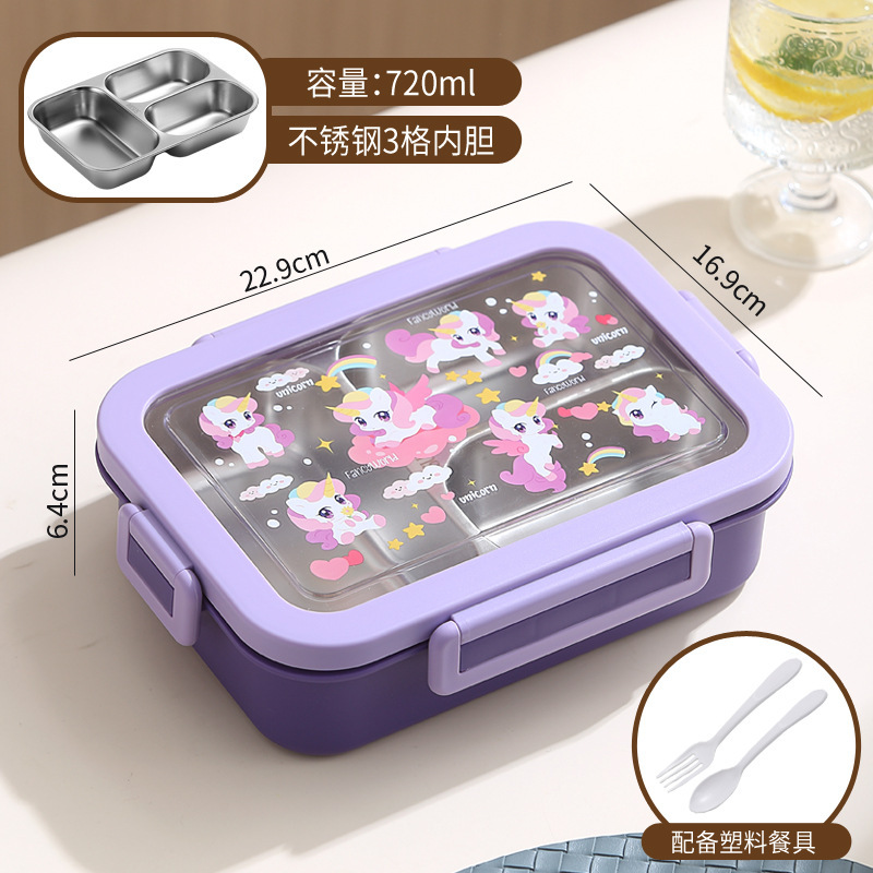 漫画日本製ステンレス鋼密封された分割弁当箱電子レンジ学生子供弁当箱プレートピクニックスナックボックス|undefined