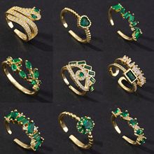复古祖母绿色宝石戒指锆石眼睛蛇形金属戒指小众设计气质开口戒指