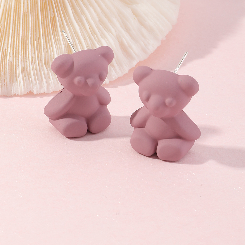 Ez3806 Nizhu New Ins Sweet Cool Teddy Bear Ear Studs Earrings Lovely Soft Cute Colorful Bear Earrings display picture 4