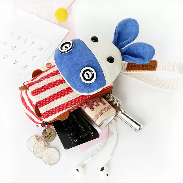 Three-Color Patch Donkey Rolling Fabric Key Bag Cute Car Key Bag Buckle Korean Style Women's Coin Bag
