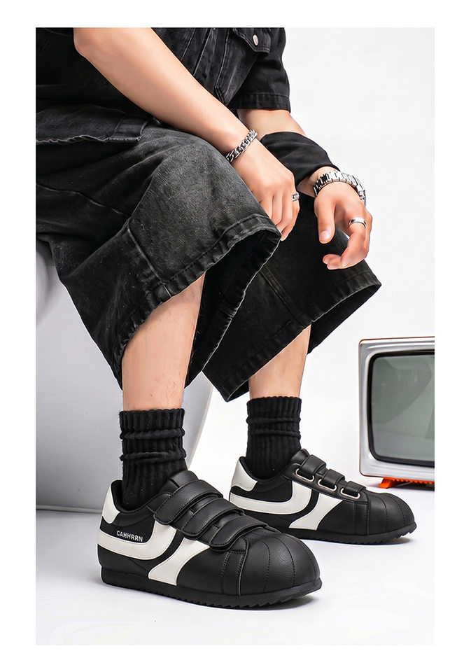 Giày sneaker nam mũi tròn khóa dán kiểu Đức huấn luyện, đế bằng gót thấp 1–3 cm, phối màu trơn — A2862 màu trắng, A2862 màu vàng, A2862 màu đen chi tiết 19