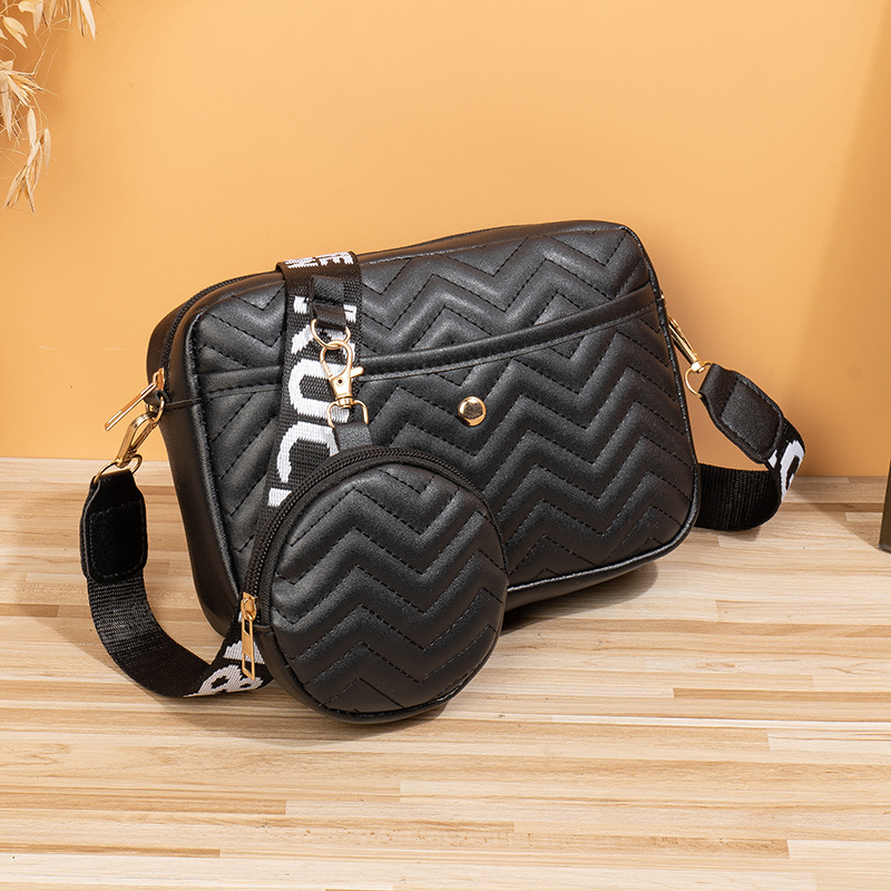 Women's Medium Pu Leather Waves Solid Color Streetwear Zipper Bag Sets display picture 22