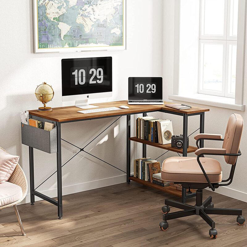 Factory L-shaped Computer Desk Integrated Home Office Corner Desk Learning Desk Steel Wood Craft Data Storage