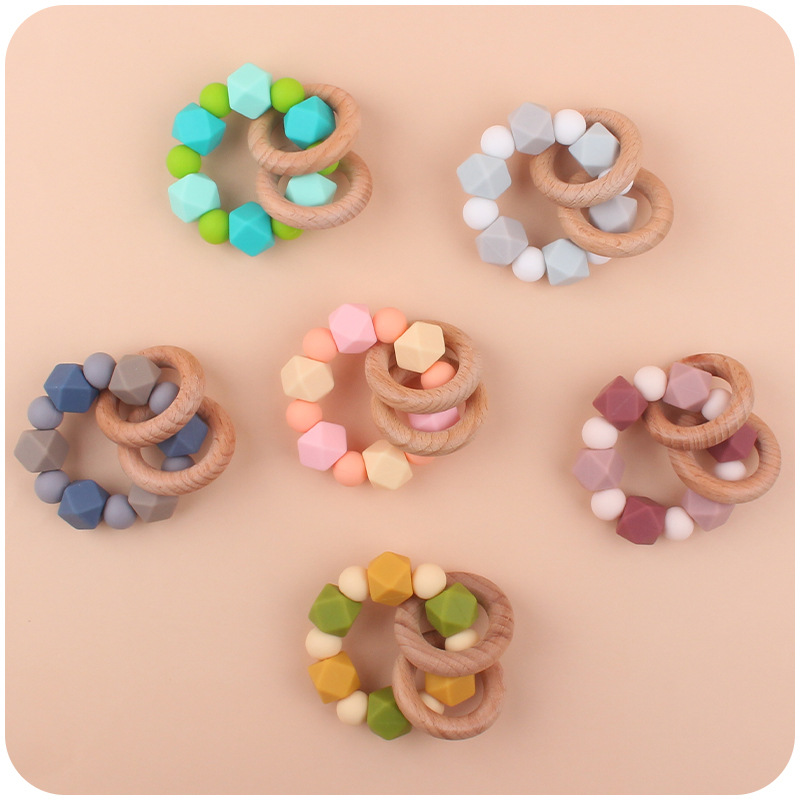 Suministros para bebés de haya clip pezón cadena creativa DIY bebé octogonal silicona mordedor pulsera juguete conjunto de dos piezas