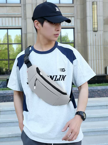 2024 New Solid Color Casual Waist Bag Fashion Trend Korean Style Casual Sports Chest Bag Men's Cross-Border Easiest for Match Crossbody Bag