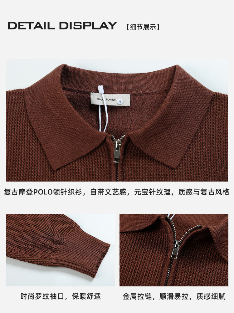 Otoño y invierno de alta calidad polo de punto de manga larga hombre con solapa de negocios medio cremallera de moda suéter de piña estadounidense