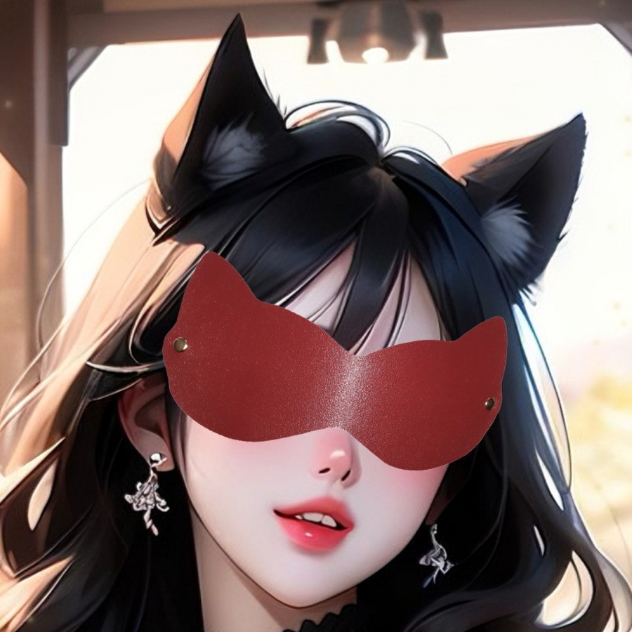 糖核力猫耳朵眼罩酒红色sm眼罩情趣用品猫头鹰面罩夫妻调教道具