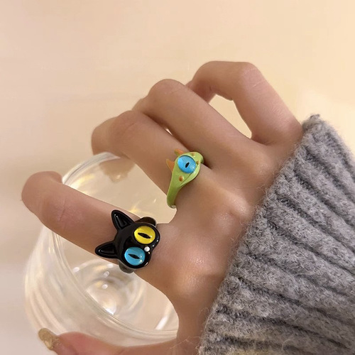 Childlike Cute Monster Cat Ring Women's 2024 New Trendy Fashion Personalized Ring Niche Design Index Finger Ring