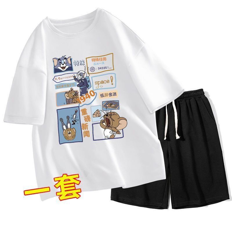 Cute Mouse Cartoon Print Three-Quarter Sleeve Shorts Set of Tops, Versatile Loose Large Size Breathable Suit 12