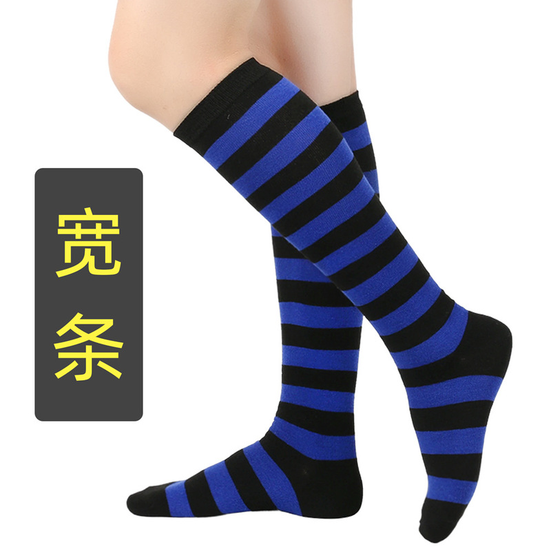 跨境夏款条纹中筒袜女士cos袜及膝袜运动袜欧美表演袜条纹小腿袜|undefined