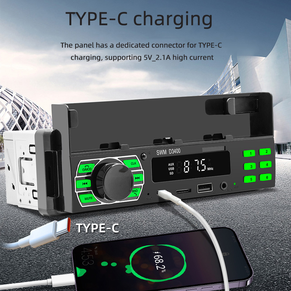 12V Universal Single-Cylinder Mp3 Mobile Phone Holder Positioning Car Bluetooth Fm Radio USB Card Player