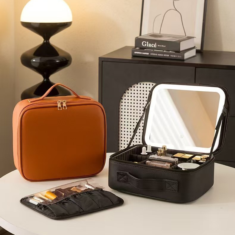 High-End Large-Capacity Makeup Bag with Mirror, Portable Travel Makeup Bag, High-Value Design with Light for Makeup High-End Large-Capacity Makeup Bag with Mirror, Portable Travel Makeup Bag, High-Value Design with Light for Makeup