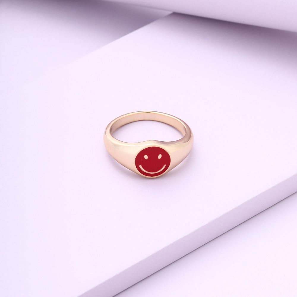 New Fashion Cartoon Drip Oil Smiley Face Ring Wholesale Nihaojewelry display picture 3