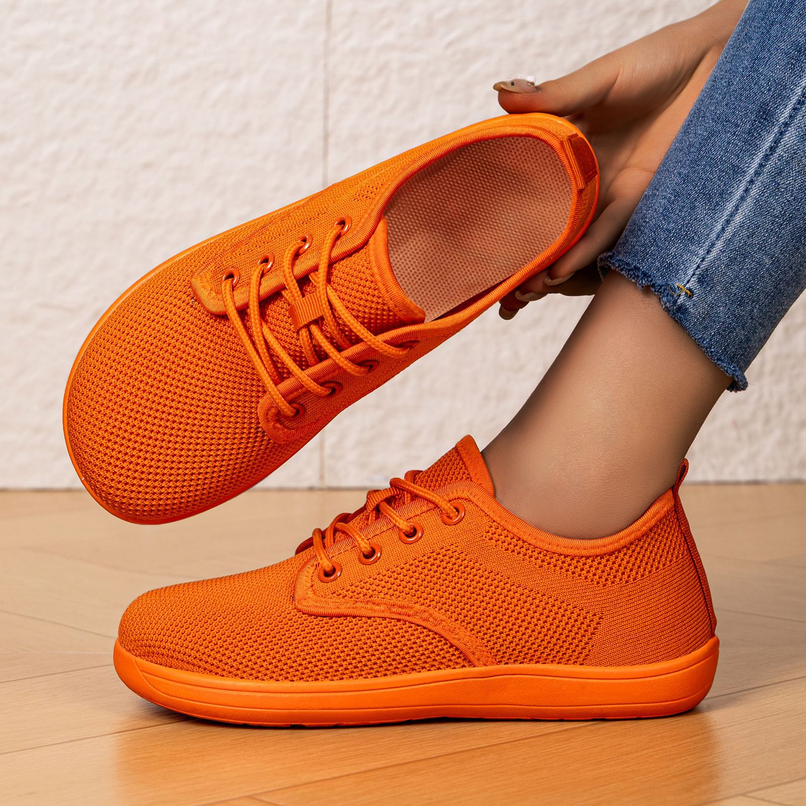 zapatos de mujer zapatos de altura ancha transfronterizos zapatos de comercio exterior de tamaño grande no apretados no cansados zapatos casuales de color sólido tejido transpirable zapatos de cabeza ancha