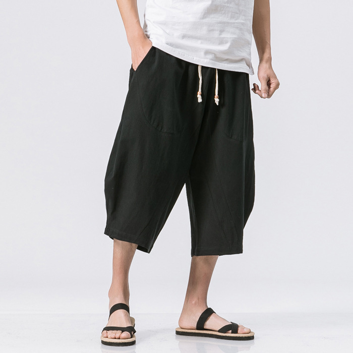 Cross-border Hot Chinese Style Cotton and Hemp Pants Loose plus size Wide Leg Pants National Tide Hemp Casual Pants Harlan Cropped Pants for Men