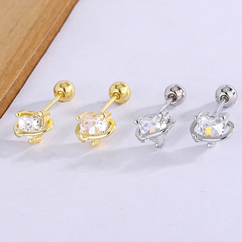 2025年新款愛心鋯石環繞流星耳釘森系甜美氣質可愛ins冷淡風耳環