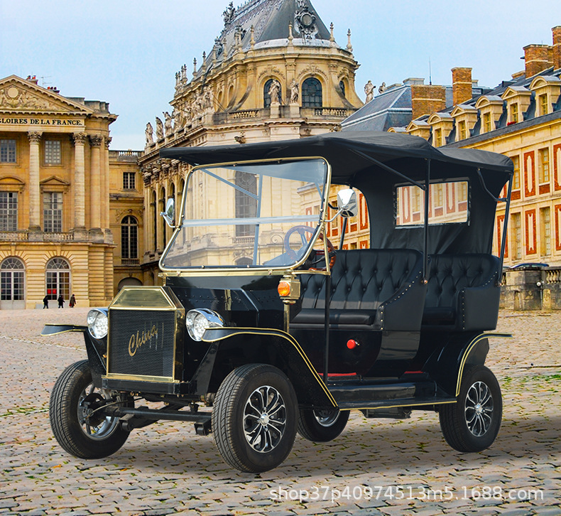 Electric Vintage Car, Four-Wheel Sightseeing Car, 5-Seater, Direct Supply from the Manufacturer, Suitable for Scenic Spots, Touring, Rv Viewing, Golf Cart
