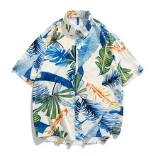 夏季痞帅东北花衬衫夏威夷风海边沙滩短袖衬衣半袖男