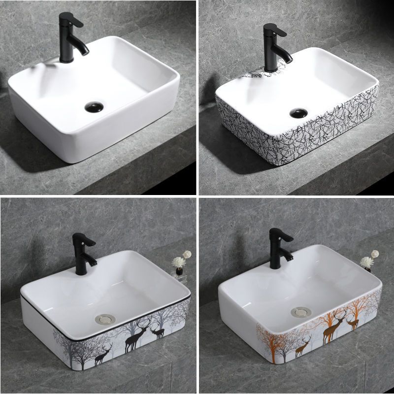Simple Countertop Basin Square Single Basin Household Bathroom Ceramic Basin Washbasin Countertop Washbasin Balcony Small Size