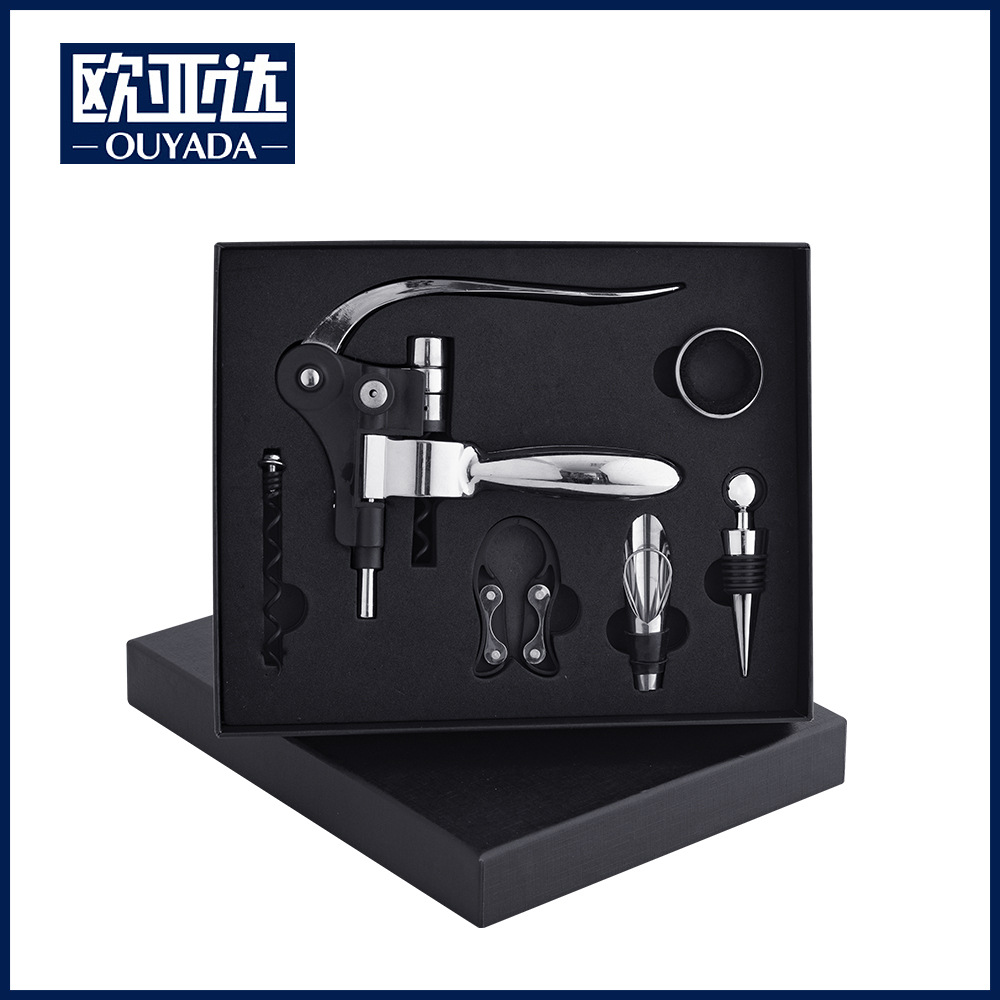 국경 간 도매 레드 와인 도구 선물 세트 토끼 모양의 병따개 다기능 스테인레스 스틸 와인 세트 선물 상자 6 피스 세트