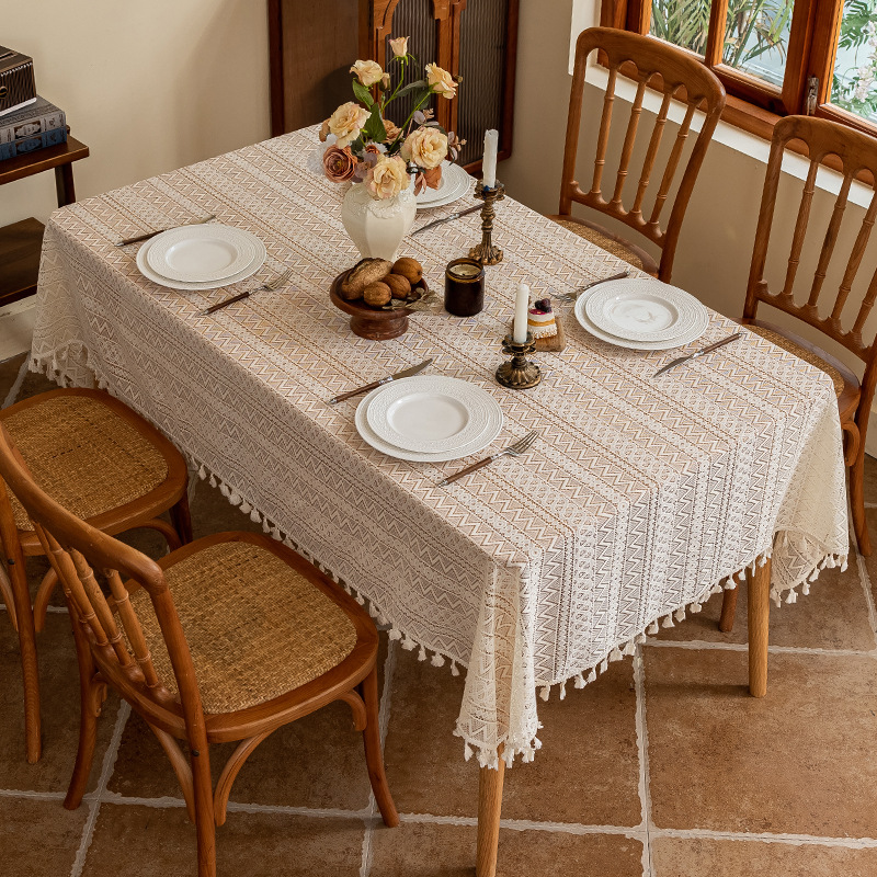 Transfronterizos para la atmósfera de mesa de encaje de alta sensación de tela de mesa a prueba de polvo bordado bordado bordado tela de mesa de té de boda al por mayor
