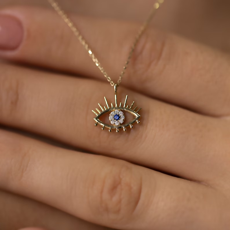 Pendentif en zircon micro incrusté d'œil bleu rouge du diable explosif plaqué avec chaîne de clavicule 14 carats Bijoux populaires_voghion.com