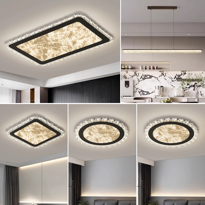 リビングルームランプ LED ライト高級イタリアのミニマリストリビングルームメインライト長方形シーリングランプ家全体の組み合わせ照明パッケージ|undefined