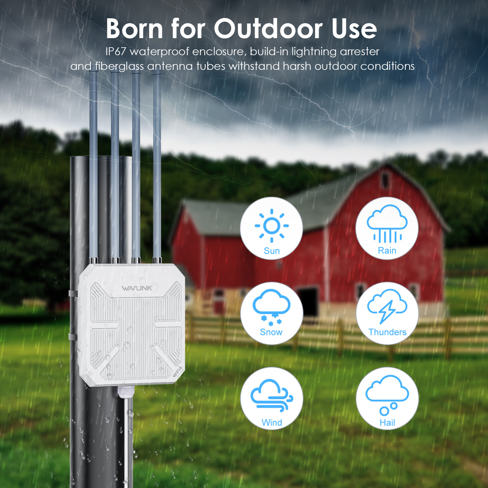 Wavlink 双2.4GHz 5GHz防水WiFi 6 AX1800远距离无线AP室外路由器