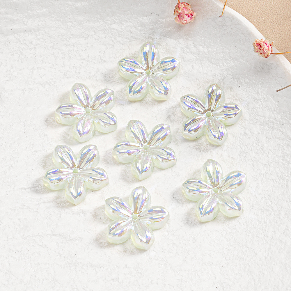 Flor luminosa de cinco pétalos, forma de flor con medio cuentas, pulsera diy, cadena para teléfono móvil, accesorios de joyería, cuentas de resina