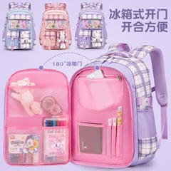 新款小學生書包女孩可愛輕便減負護脊冰箱側開兒童雙肩包1-6年級