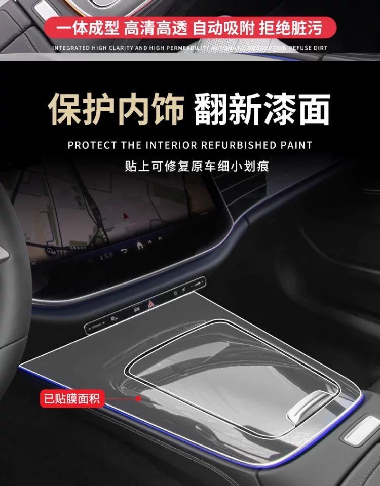 Suitable for 25 Mercedes-Benz E-Class interior protection films, upgraded TPU high-definition film, high-temperature resistant, scratch-resistant, transparent decorative parts