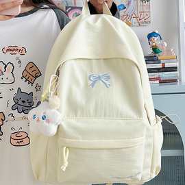 韩系书包休闲大学生初中生少女心刺绣蝴蝶结双肩包轻便旅游背包