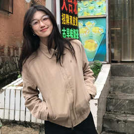 美式街头复古翻领长袖夹克外套女秋季辣妹高级感宽松拉链开衫上衣