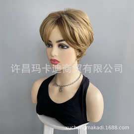欧美假发wigs金棕色短发女 化纤机制假发头套外贸假发批发