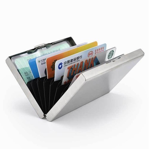 Stainless steel card holder for men and women, multi-card 6-position card case, metal credit card bank card sleeve, portable bus card holder