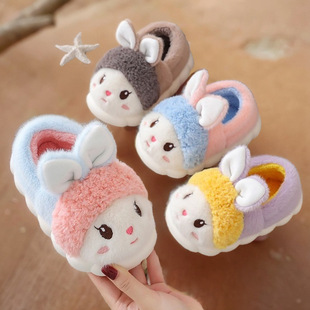 2024 New Winter Children's warm fashion cute cartoon rabbit soft fluff slippers children's cotton slippers plush shoes