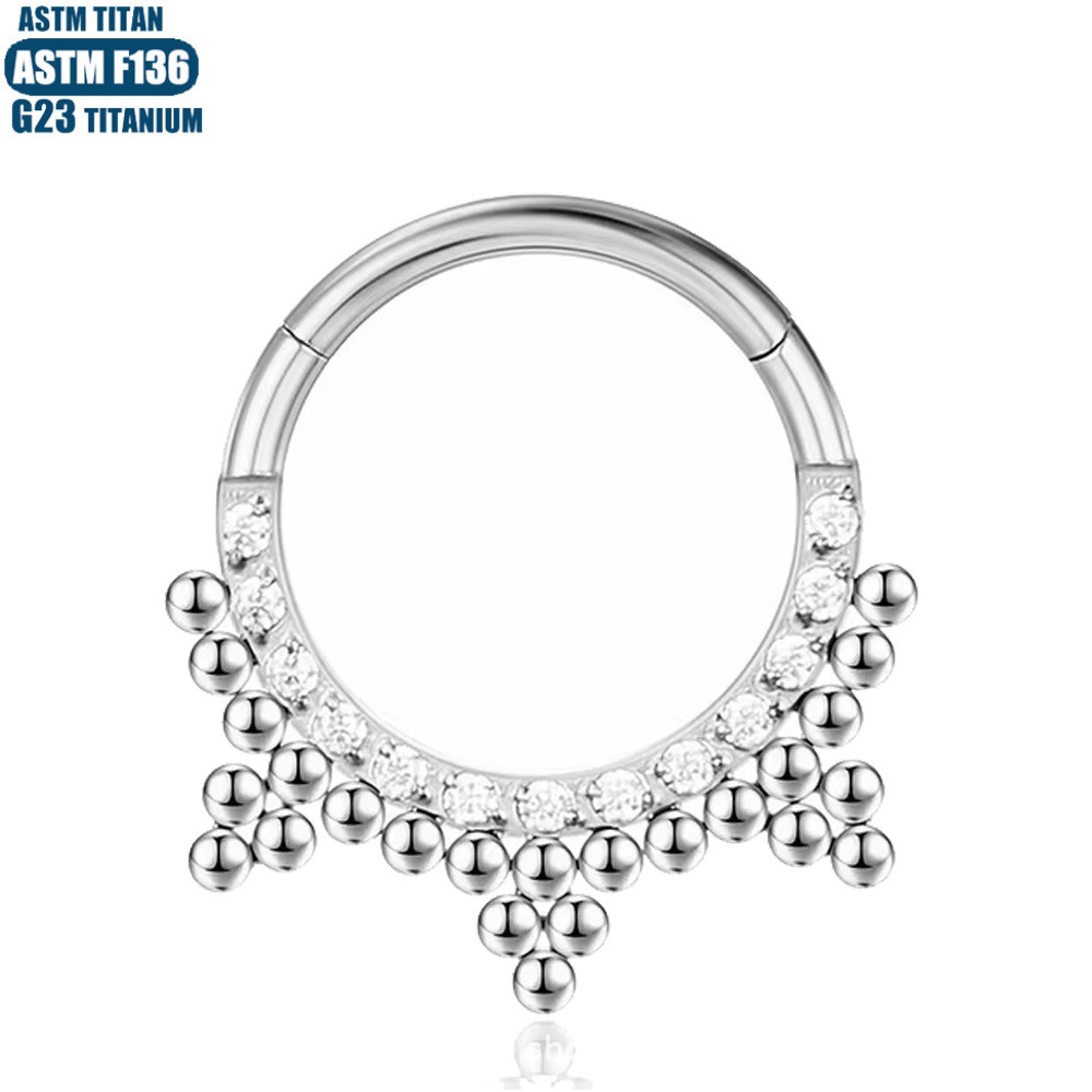 F136 Titanium Alloy Seamless Ring Septum Clicker CZ Zircon Earring for Cartilage Nose Piercing detail image 11
