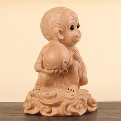 桃木猴擺件十二生肖木雕生肖猴小猴獻桃元寶小猴子肥城桃木無拼接