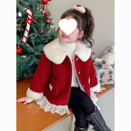 女童加绒外套秋冬款儿童冬季加厚棉服拜年服宝宝大衣红色新款时尚