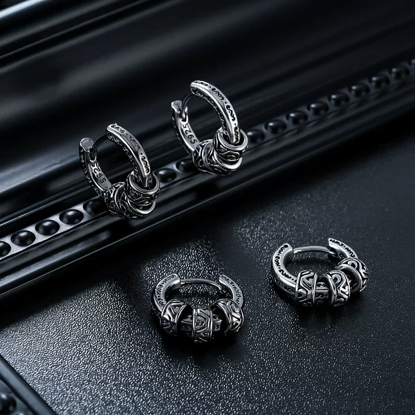 Unique Design Earrings with Tang Grass Pattern, Handsome Earrings for Boys, Niche Earrings for Men and Women, Trendy Jewelry Wholesale