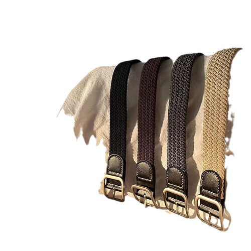 Stretchy Elastic Waistband Canvas Braided Belt Women's Unisex Korean Style All-match Casual Pin Buckle Leather Belt for Female Students