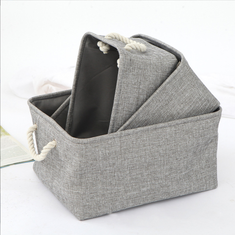 Cotton and Linen Fabric Handled Storage Basket with Foldable Desktop Makeup and Miscellaneous Organizer Linen Basket for Wholesalers