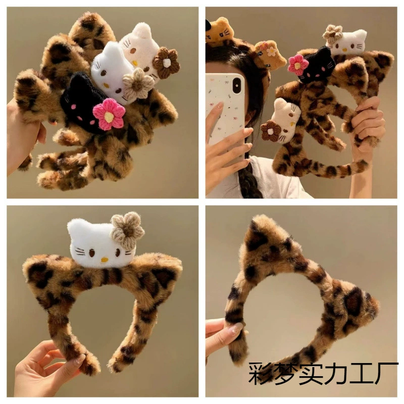 Hello Kitty, мультяшный плюшевый ободок для лица, аксессуар для волос, новая коллекция