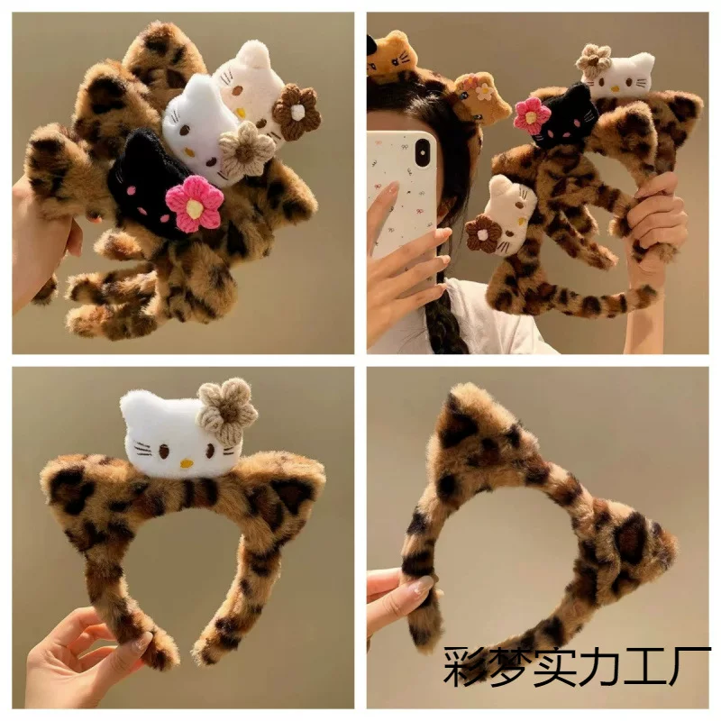 Hello Kitty, мультяшный плюшевый ободок для лица, аксессуар для волос, новая коллекция