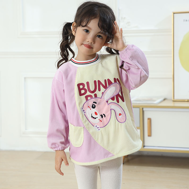 Autumn/Winter Crystal Fleece Overcoat for Children Waterproof Back Wear Baby Long Sleeve Apron Infant Mother and Baby Bib