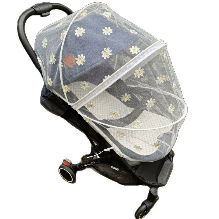 Детская коляска противомоскитная сетка с маргариткой с вышивкой